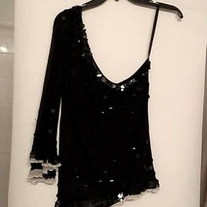 Silk cold shoulder sequin top